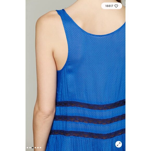 Free People Intimately Blue Polka Dot Tiered Ruffle Hem Voile & Lace Slip Dress - Picture 12 of 16